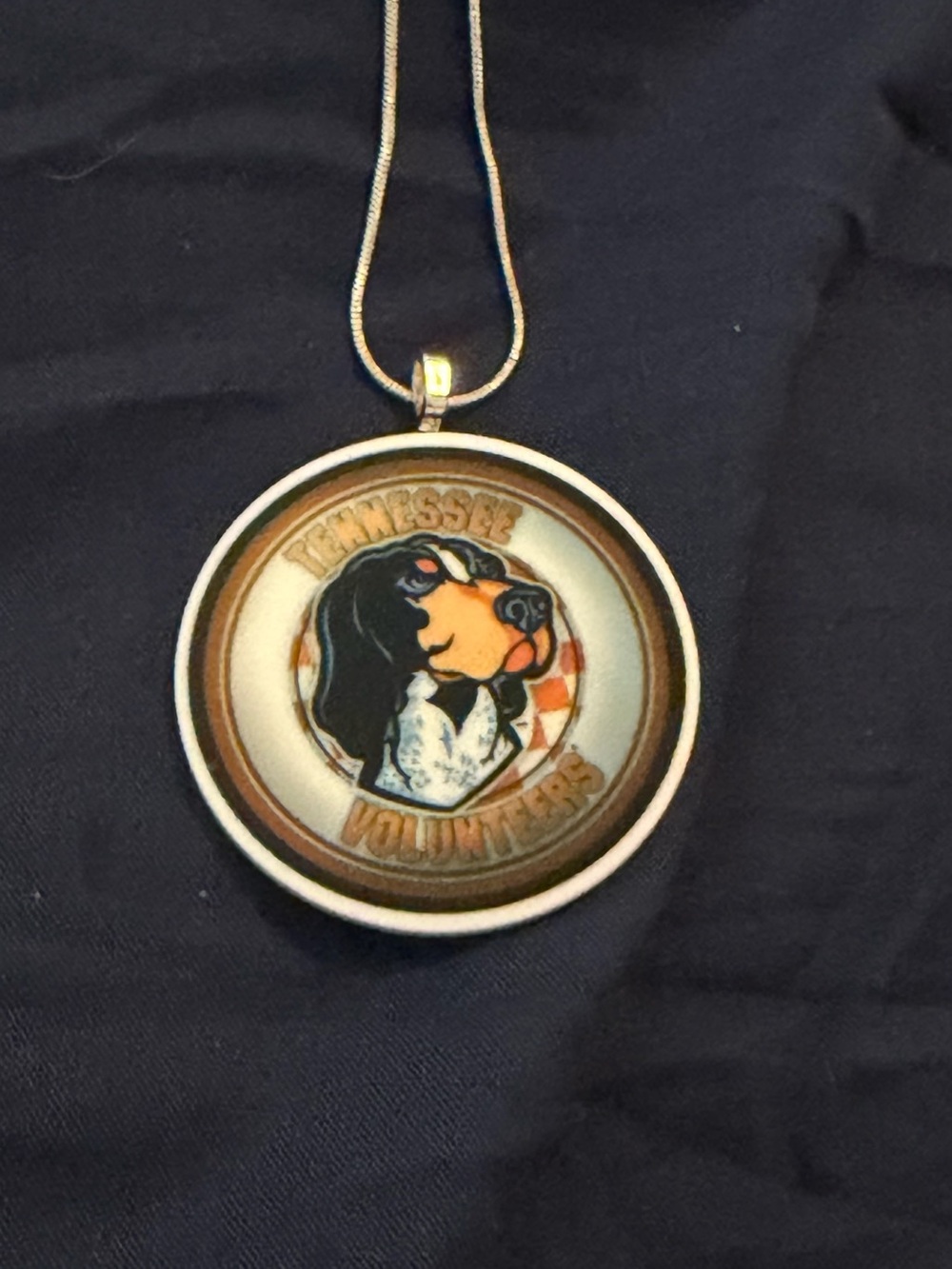 Tennessee Volunteers Dog Logo Round Pendant Necklace - Orange and Black